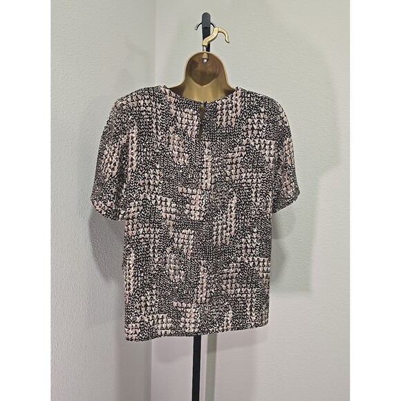 Vtg Silk Geometric Top Office Career Professional Neutral Black Tan Womens Small - Picture 4 of 7